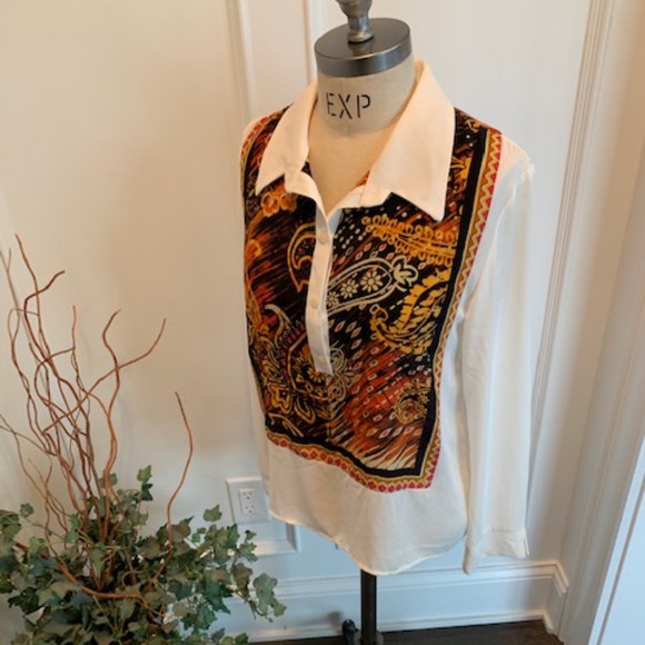 Glam (Fabrik) Tops - Glam Women's L/S Inspired by 70's Silk/Poly Blouse